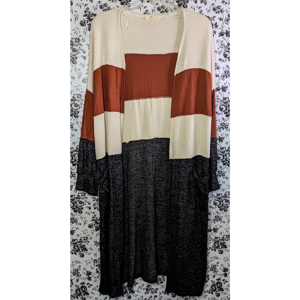Hummingbird Plus Size Long Duster Multi Color Block Cardigan Sweater Fall 3XL - Picture 3 of 9